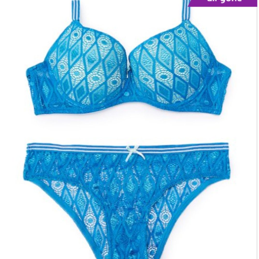 Blue Lace Push-Up Bra & Bikini Set 36C / L